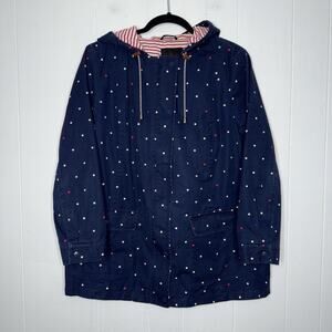 Talbots Women’s Water Resistant Polka Dot Jacket Hooded Navy Blue Size Large